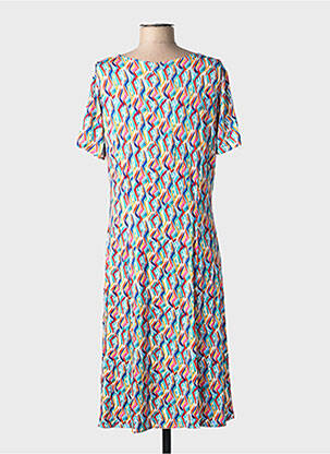 Robe mi-longue imprimé fantaisie manches courtes bleu GRIFFON femme