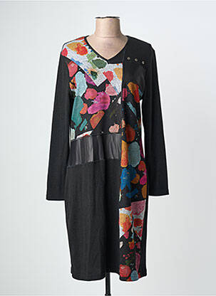 Robe mi-longue imprimé fantaisie manches longues noir GRIFFON femme