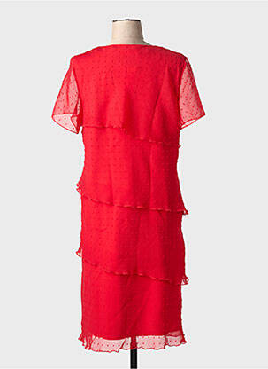 Robe mi-longue tissage crêpe manches courtes rouge GRIFFON femme