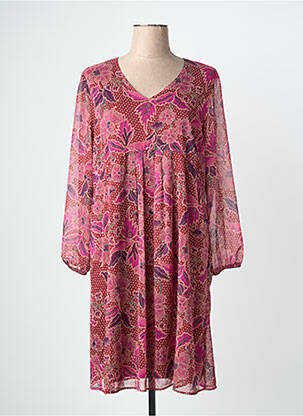 Robe mi-longue imprimé fantaisie manches longues rouge GRIFFON femme