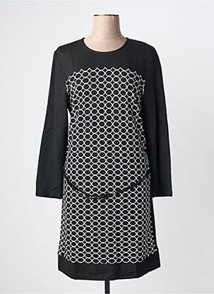 Robe mi-longue imprimé fantaisie manches longues noir GRIFFON femme