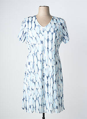 Robe mi-longue coupe fluide manches courtes bleu GRIFFON femme
