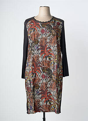 Robe mi-longue imprimé fantaisie manches longues noir GRIFFON femme