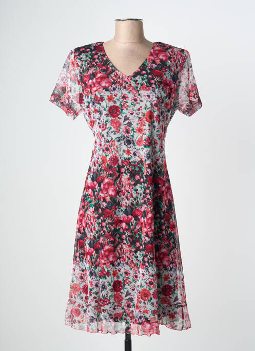 Robe mi-longue imprimé fleurs manches courtes noir GRIFFON femme
