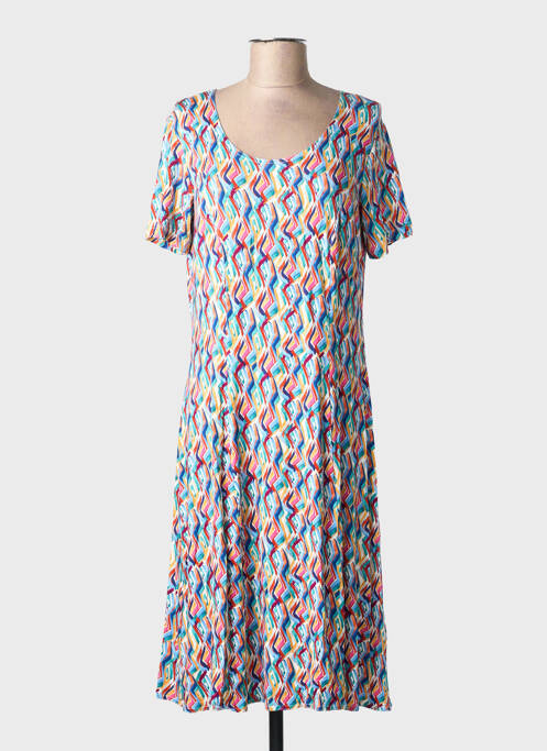 Robe mi-longue imprimé fantaisie manches courtes bleu GRIFFON femme