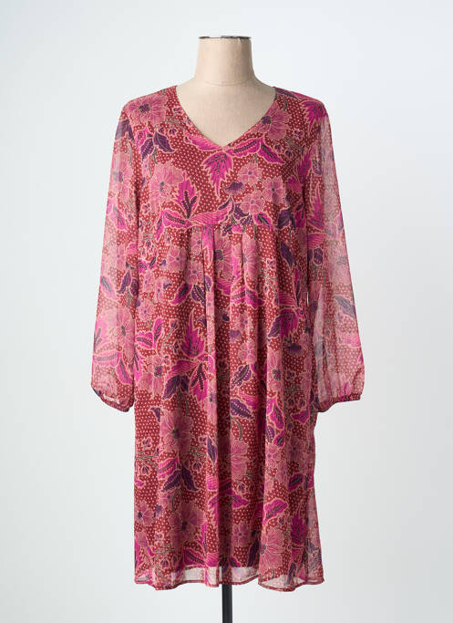 Robe mi-longue imprimé fantaisie manches longues rouge GRIFFON femme