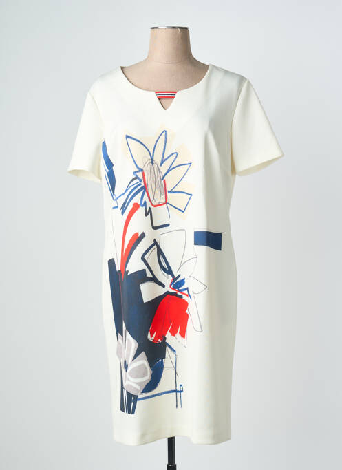 Robe mi-longue imprimé fantaisie manches courtes beige GRIFFON femme