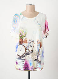 T-shirt imprimé fantaisie manches courtes blanc COULEURS DU TEMPS femme