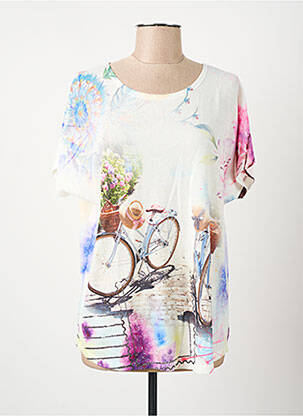 T-shirt imprimé fantaisie manches courtes blanc COULEURS DU TEMPS femme