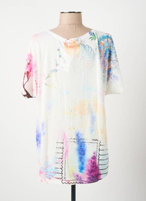 T-shirt imprimé fantaisie manches courtes blanc COULEURS DU TEMPS femme