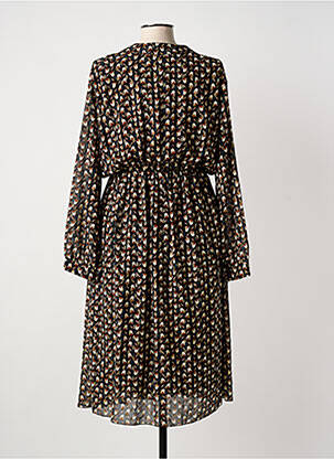 Robe mi-longue imprimé fleurs manches longues noir COULEURS DU TEMPS femme