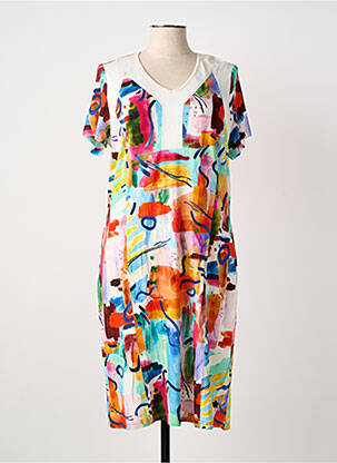 Robe mi-longue imprimé fantaisie manches courtes orange GUY DUBOUIS femme