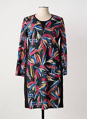 Robe mi-longue imprimé fantaisie manches longues noir GUY DUBOUIS femme