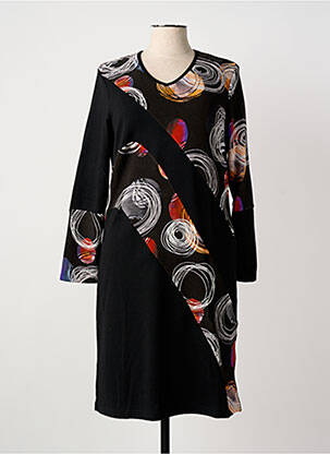 Robe mi-longue manches longues manches longues noir GUY DUBOUIS femme