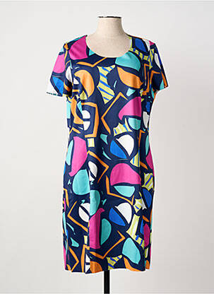 Robe mi-longue imprimé fantaisie manches courtes bleu GUY DUBOUIS femme