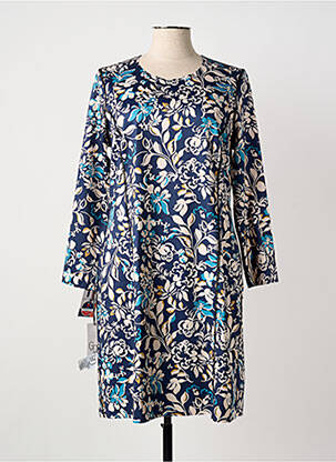 Robe mi-longue imprimé fantaisie manches longues bleu GUY DUBOUIS femme