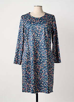 Robe mi-longue imprimé fantaisie manches longues bleu GUY DUBOUIS femme