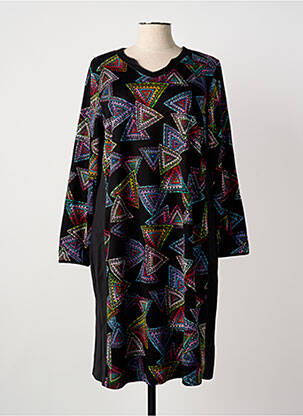 Robe mi-longue imprimé fantaisie manches longues noir GUY DUBOUIS femme