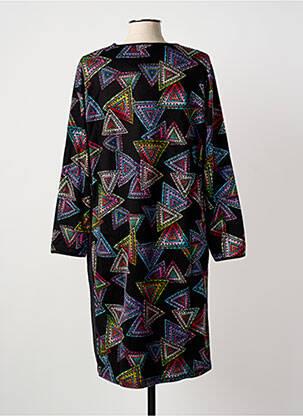 Robe mi-longue imprimé fantaisie manches longues noir GUY DUBOUIS femme