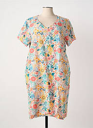 Robe mi-longue imprimé fleurs manches courtes rose GUY DUBOUIS femme