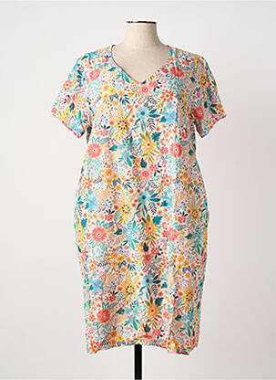 Robe mi-longue imprimé fleurs manches courtes rose GUY DUBOUIS femme