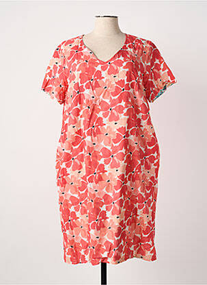 Robe mi-longue imprimé fleurs manches courtes rose GUY DUBOUIS femme
