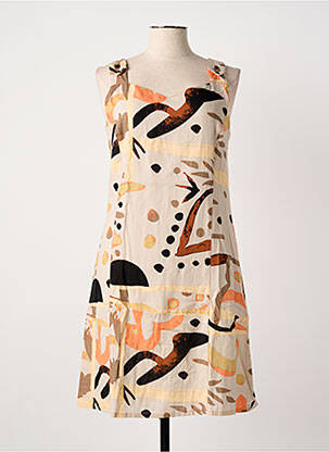 Robe mi-longue imprimé fantaisie sans manche beige GUY DUBOUIS femme