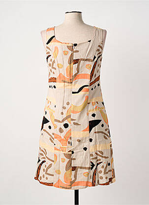 Robe mi-longue imprimé fantaisie sans manche beige GUY DUBOUIS femme