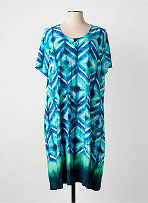 Robe mi-longue imprimé fantaisie manches courtes bleu EGATEX femme