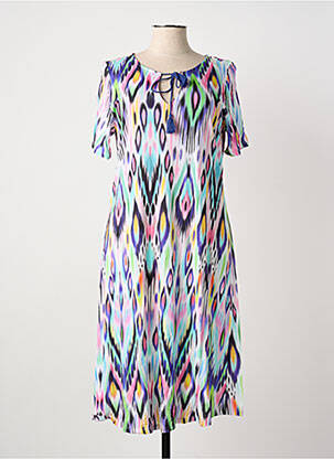 Robe mi-longue imprimé fantaisie manches courtes bleu MASSANA femme