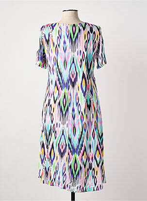 Robe mi-longue imprimé fantaisie manches courtes bleu MASSANA femme