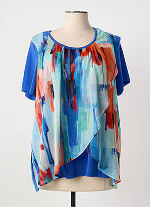Blouse légère et transparente manches courtes bleu GUY DUBOUIS femme
