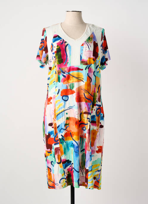 Robe mi-longue imprimé fantaisie manches courtes orange GUY DUBOUIS femme