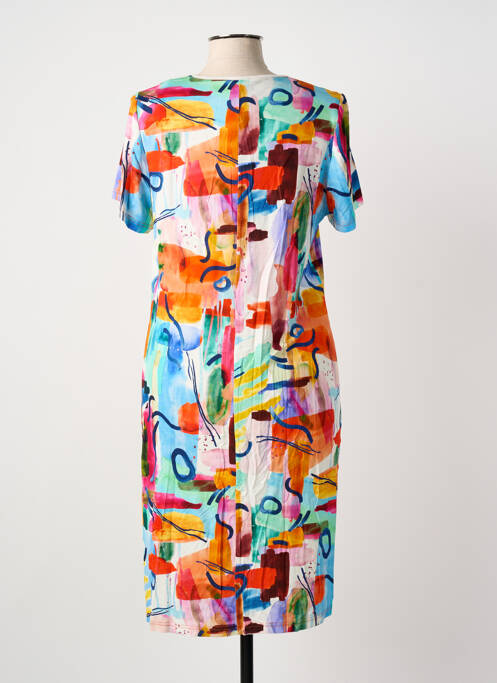 Robe mi-longue imprimé fantaisie manches courtes orange GUY DUBOUIS femme