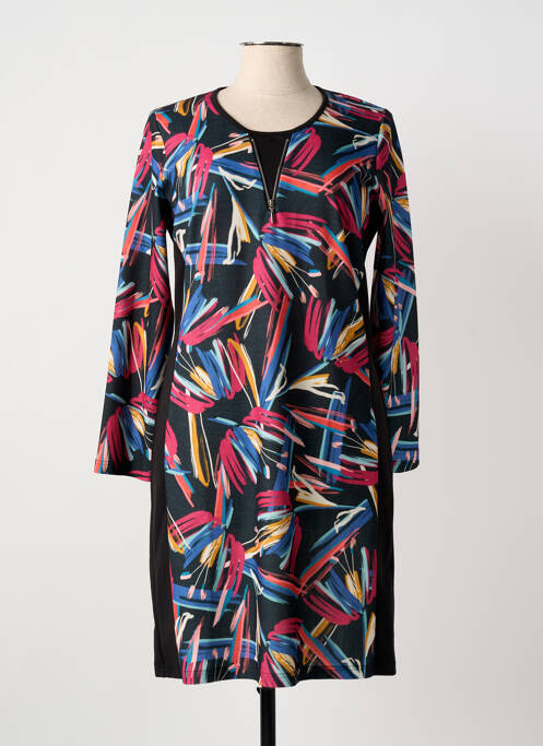 Robe mi-longue imprimé fantaisie manches longues noir GUY DUBOUIS femme