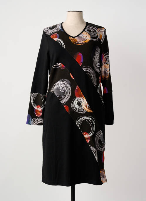 Robe mi-longue manches longues manches longues noir GUY DUBOUIS femme