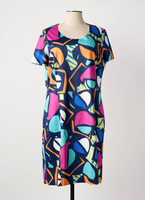 Robe mi-longue imprimé fantaisie manches courtes bleu GUY DUBOUIS femme