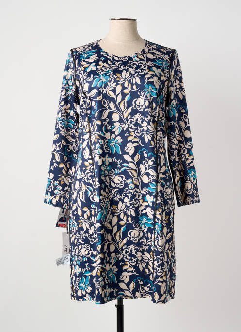 Robe mi-longue imprimé fantaisie manches longues bleu GUY DUBOUIS femme