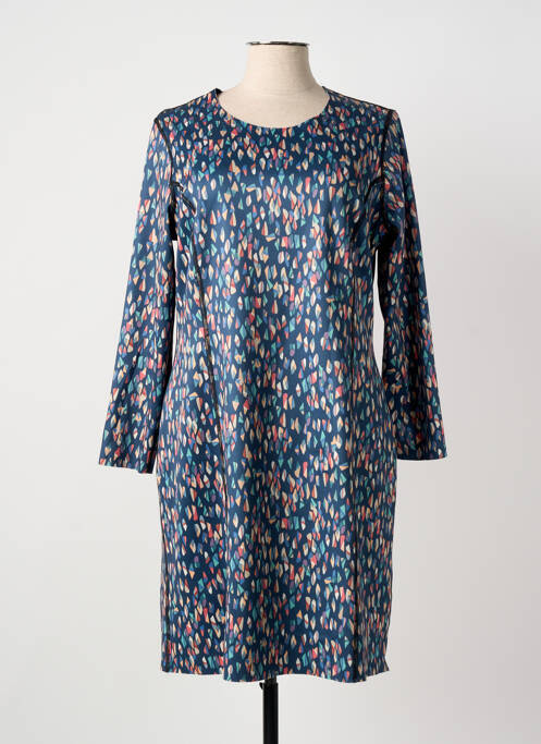 Robe mi-longue imprimé fantaisie manches longues bleu GUY DUBOUIS femme