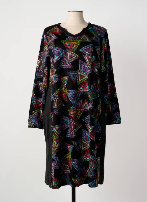 Robe mi-longue imprimé fantaisie manches longues noir GUY DUBOUIS femme
