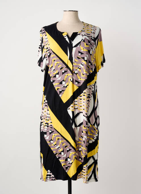 Robe mi-longue imprimé fantaisie manches courtes jaune EGATEX femme