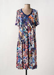 Robe mi-longue imprimé fleurs manches courtes bleu MASSANA femme