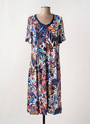 Robe mi-longue imprimé fleurs manches courtes bleu MASSANA femme