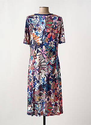 Robe mi-longue imprimé fleurs manches courtes bleu MASSANA femme