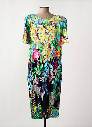 Robe mi-longue imprimé fleurs manches courtes noir EGATEX femme