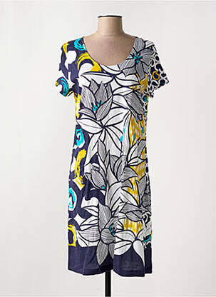 Robe mi-longue imprimé fleurs manches courtes bleu EGATEX femme