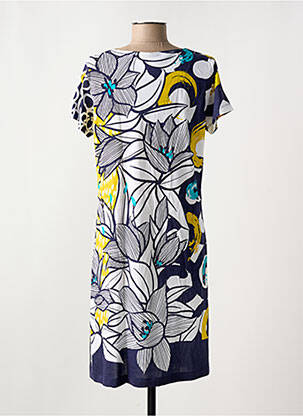 Robe mi-longue imprimé fleurs manches courtes bleu EGATEX femme