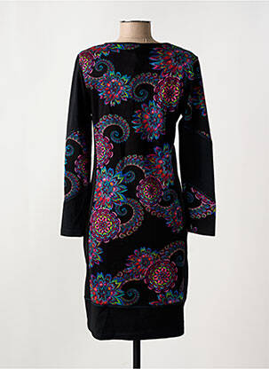 Robe mi-longue imprimé fleurs manches longues noir GUY DUBOUIS femme