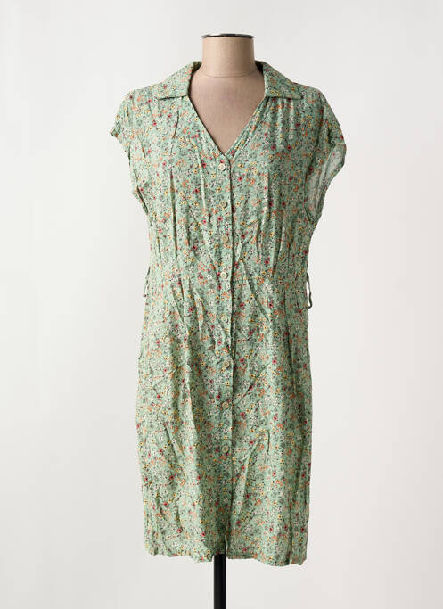 Robe courte imprimé fleurs manches courtes vert COULEURS DU TEMPS femme