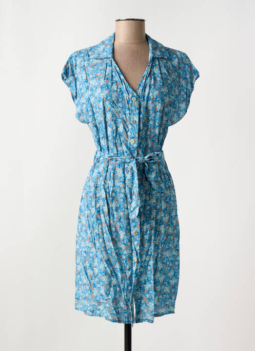 Robe courte manches courtes manches courtes bleu COULEURS DU TEMPS femme